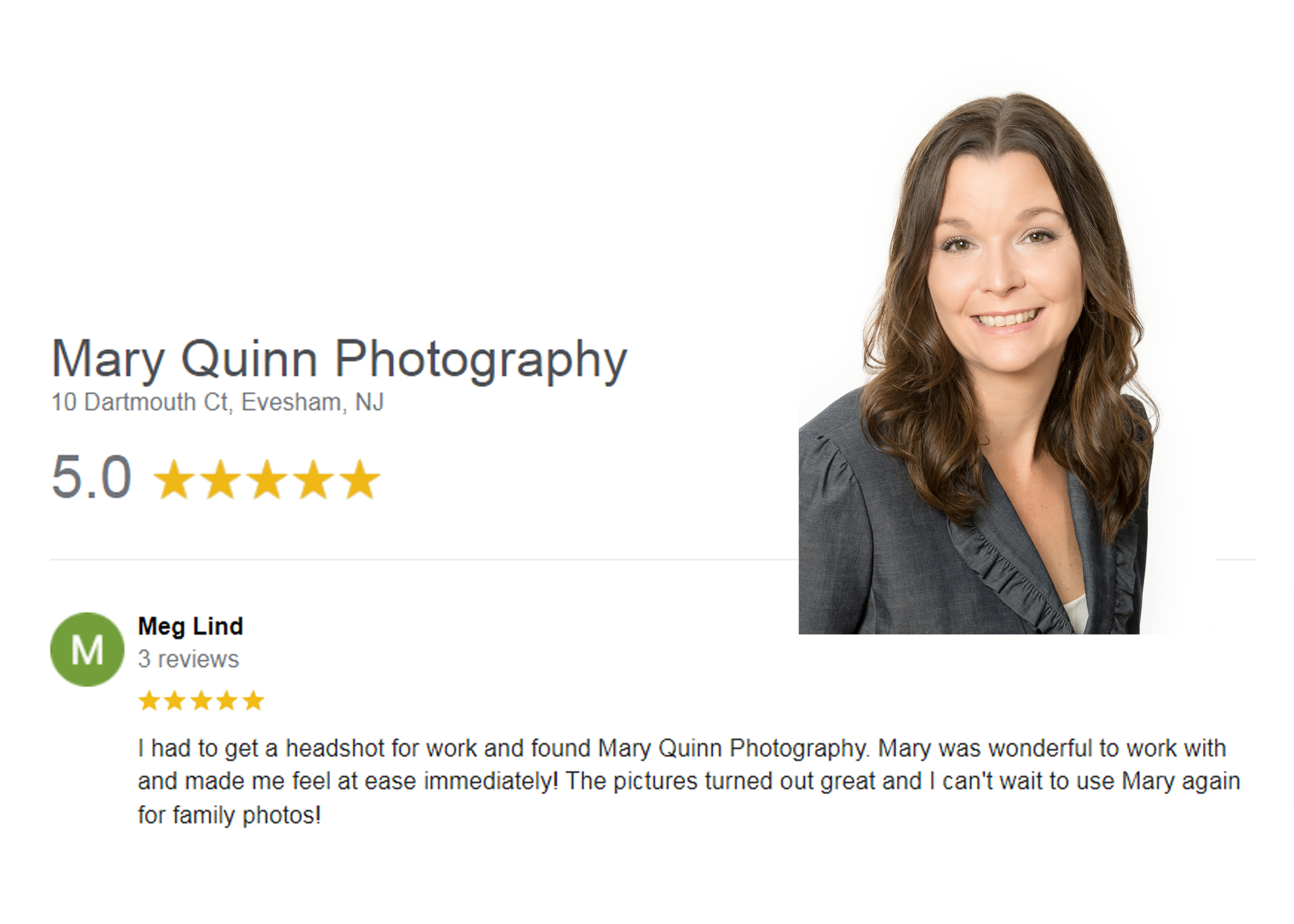 Headshot photography in Marlton, New Jersey with a Google Review for Mary Quinn Photography Inc.