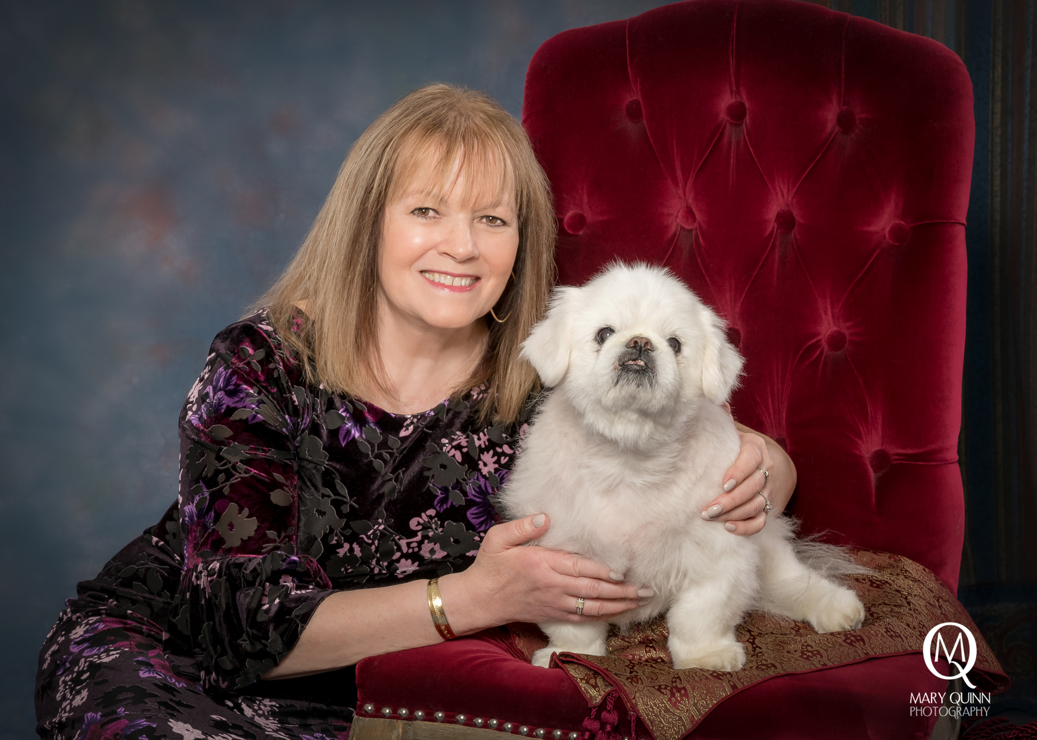 Formal portrait of a woman and her dog photographed by Mary Quinn in Marlton, New Jersey.
