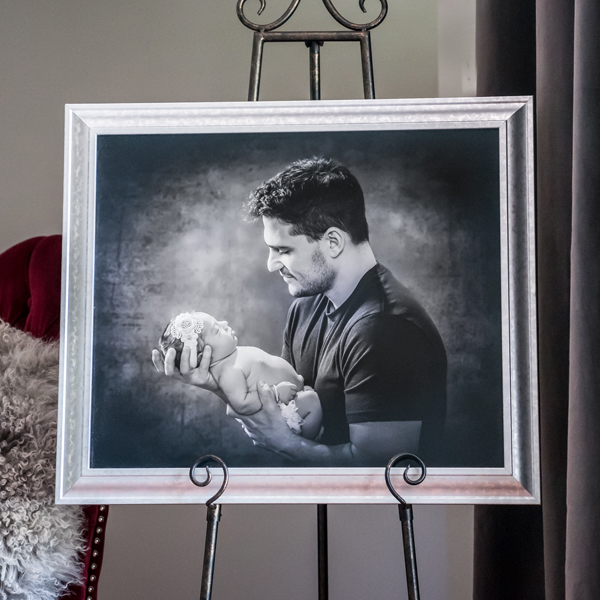 Black and White Newborn with Dad picture in a Silver Frame by Mary Quinn Photography, Inc.